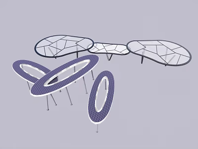 Modern Outdoor Playground Structures With Geometric Metal Frames And Purple Panels 3d model