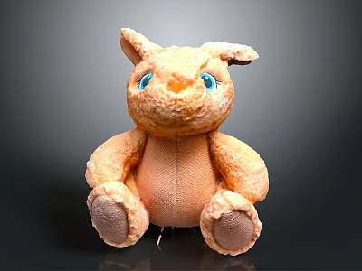 Adorable Light Brown Plush Doll With Big Blue Eyes And Soft Fur 3d model