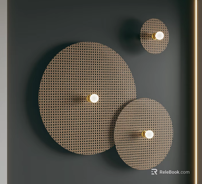 Modern Circular Wall Lamps With Perforated Mesh Design On Dark Wall Surface 3d model 