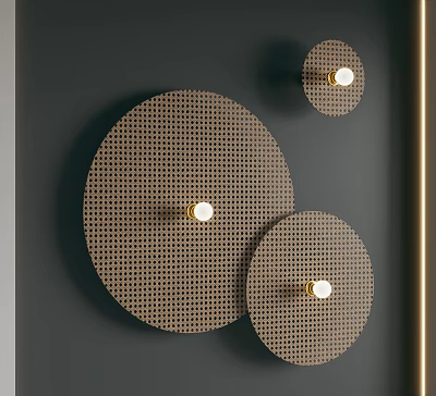 Modern Circular Wall Lamps With Perforated Mesh Design On Dark Wall Surface 3d model