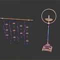 Decorative Wind Chime With Hanging Ornaments And Elegant Candle Holder With Gold Ring Design
