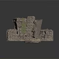 Natural Rock Wall With Lush Green Plants And Stone Ground