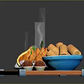 Hot Steamed Glutinous Rice Dumplings With Sliced Filling And Assorted Snacks On Decorative Tray
