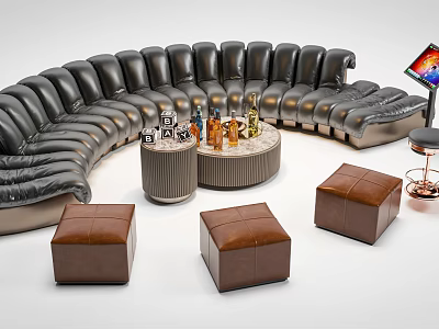Luxury Curved Leather Sofa And Coffee Table Set With Matching Ottomans For Modern Living Room 3d model