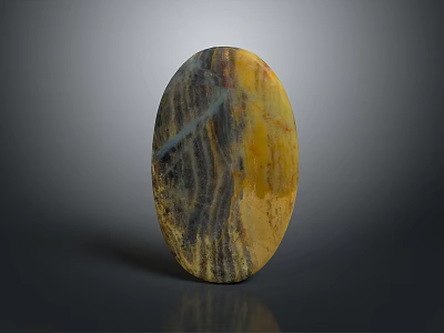 Oval Shaped Wood Stone Decorative Ornament With Natural Yellow Brown Black Texture And Polished Surface 3d model