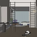 Modern Kids Room Interior With Ladder Desk Chair Toy Car And Decorative Shelf