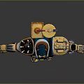 Steampunk Bear Character Wearing Mechanical Armor With Gears Blue Outfit And Badge Decorations