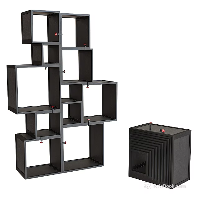 Modern Black Bookshelf With Multiple Open Shelves And Stylish Modular Design Structure 3d model