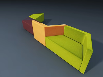 Modern Irregular Sofa With Green Orange Red Modular Sections For Interior Decor 3d model