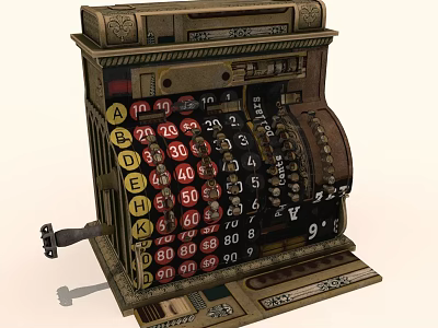 Vintage Cash Register With Brass Details Number Letter Buttons And Antique Design 3d model