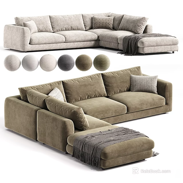 Modern Sectional Sofa Design With Multiple Color Options Upholstered Fabric And Throw Blanket Accent 3d model 