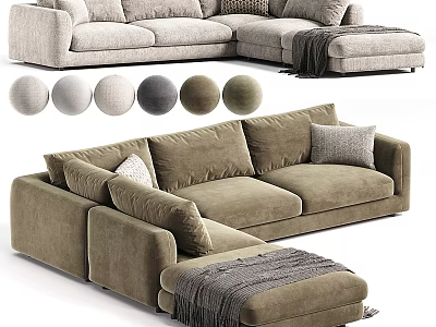 Modern Sectional Sofa Design With Multiple Color Options Upholstered Fabric And Throw Blanket Accent 3d model
