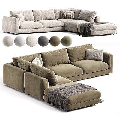 Modern Sectional Sofa Design With Multiple Color Options Upholstered Fabric And Throw Blanket Accent 3d model
