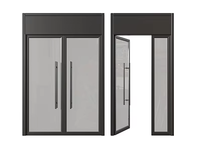 Black Framed Double Doors With Clear Glass Panels Open And Closed View 3d model