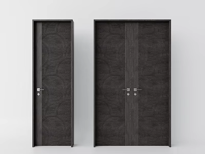 Modern Dark Wood Swing Door With Textured Surface For Home Interior 3d model
