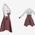 Women's White Lace Top Burgundy Skirt Dress With Bow Tie And Asymmetrical Hem