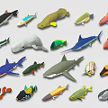 Colorful Marine Creatures Various Fish Shark Whale And Tropical Species Collection