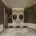 Modern Hospital Outpatient Corridor Design With Marble Flooring Elevators Green Plants And Lighting