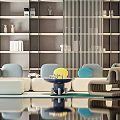 Modern Sofa Coffee Table Set With Light Blue Seats And Colorful Decor In Living Room