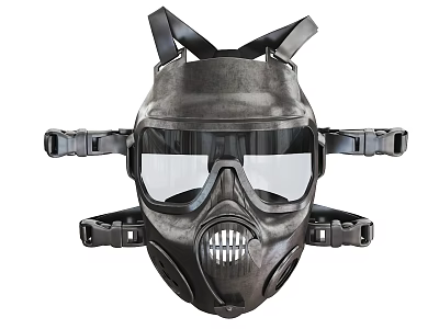 Black Tactical Helmet Style Mask With Clear Goggles And Breathing Vents 3d model