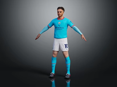 Male Football Player In Manchester City Jersey Number 10 White Shorts And Blue Socks 3d model