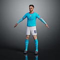 Male Football Player In Manchester City Jersey Number 10 White Shorts And Blue Socks