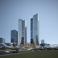 Modern Tall Office Buildings With Glass Facades In Urban City Landscape