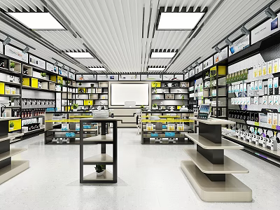 Cosmetics Retail Store Interior With Shelves Display Tables And Organized Product Layout 3d model