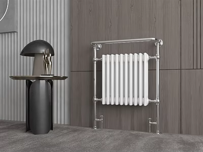 Modern White Radiator With Silver Metal Frame In Contemporary Interior And Gray Wall Design 3d model
