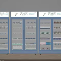 Three Blue Pharmaceutical Refrigerators For Cool Storage With Glass Doors And Medicine Shelves
