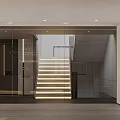 Modern Entrance Hall With Glass Doors Staircase And Ambient Lighting Design