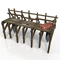 Wooden Bench Structure With Multiple Legs And Red Object On Top 3d model