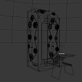 Red Coca-Cola Vending Machine Entertainment Appliance with Small Stool in Urban City Setting