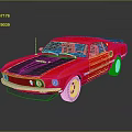 Red Classic Two Door Sports Car With Black Hood Yellow Stripe On Reflective Surface