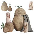 Woven Storage Baskets With Rabbit Dolls And Pineapple Shaped Decor Items 3d model
