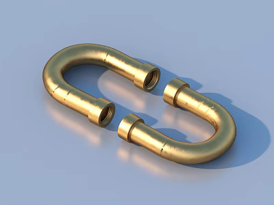 Golden U Shaped Metal Rings Connected Together On Blue Background 3d model