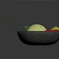Fresh Fruit and Green Ice Cream Bowl with Kiwi Banana Slices Strawberry and Chocolate Pieces