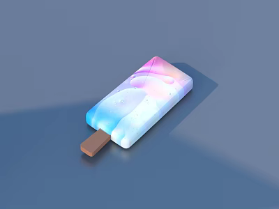 Rainbow Swirled Ice Cream Bar With Glossy Surface And Wooden Stick 3d model