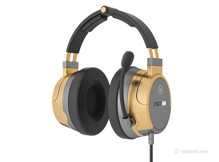 Premium Over Ear Headphones With Gold And Black Design And Comfortable Ear Cups Microphone 3d model 