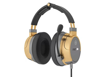 Premium Over Ear Headphones With Gold And Black Design And Comfortable Ear Cups Microphone 3d model