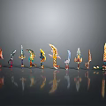 Colorful Weapons with Various Designs Different Shapes and Decorations Arranged on Black Background with Reflections 3d model
