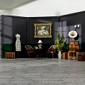 Vintage Interior Design With Golden Framed Painting Brown Leather Chairs Green Plant And Table Lamp