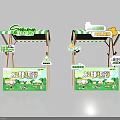 Fresh Fruit Stalls With Green White Striped Canopy And Wooden Signboards