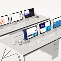 Multiple Computer Monitors On Modern Office Desk With Keyboard Mouse And Workstation Setup 3d model