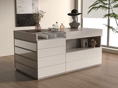 Modern White Vanity Interior With Hat Perfume Bottles Vase And Plant 3d model