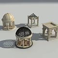 Various Style Pavilion Models with Domed Pointed Roofs Light Colored Materials and Openwork Details 3d model