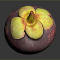Fresh Ripe Exotic Mangosteen Fruit With Purple Skin And Yellow Leaves