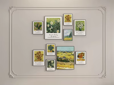 Framed Landscape Paintings Arranged On Decorative Wall 3d model