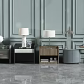 Modern Bedside Tables in Various Styles with Table Lamps and Decor on Polished Floor