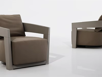 Modern Single Seater Sofa With Beige Upholstery And Metal Frame In Light White Interior 3d model